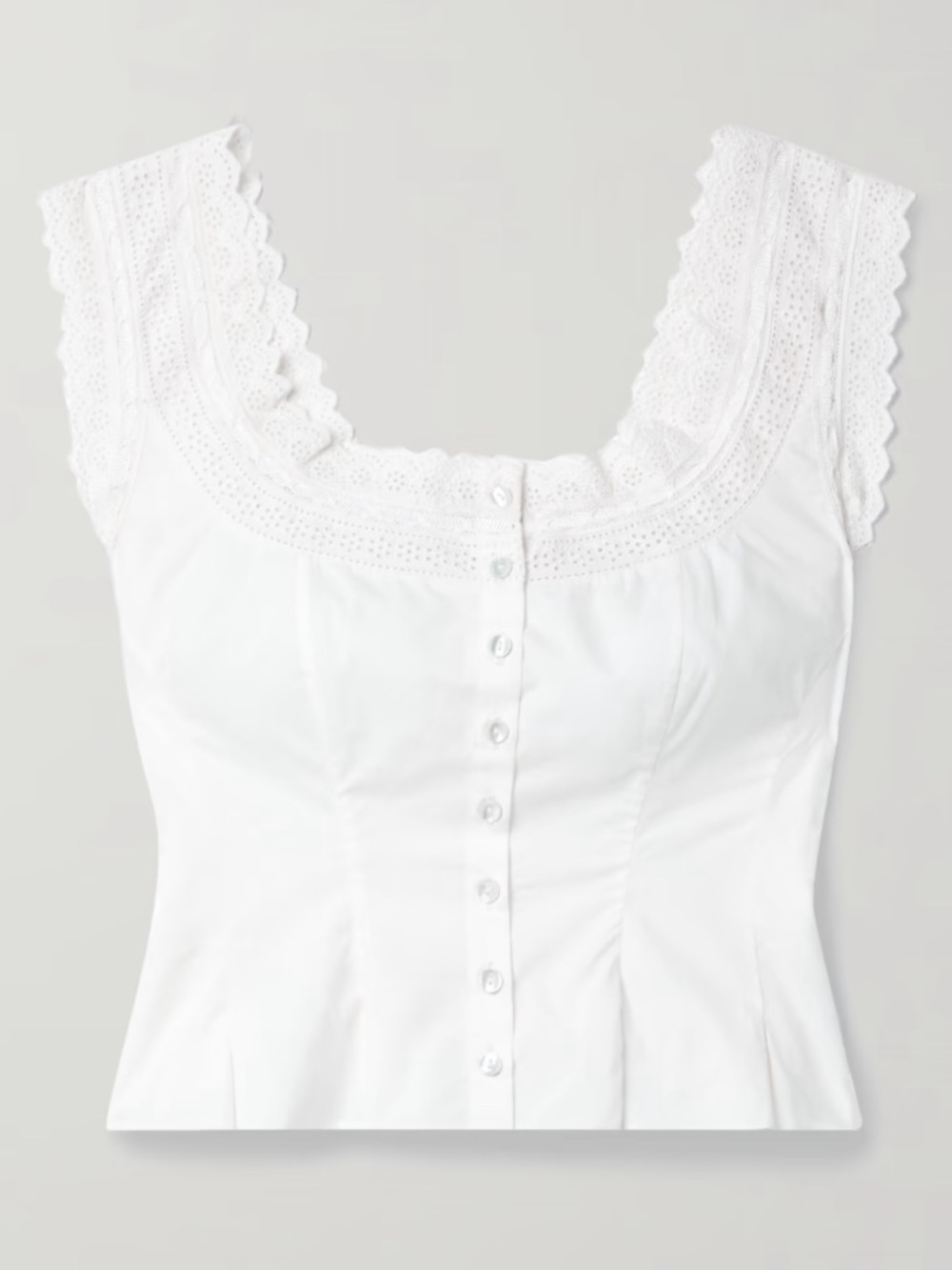 Doen White Eyelet Lace-Trim Button Crop Top